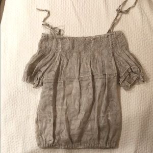 Off the shoulder linen and silk top